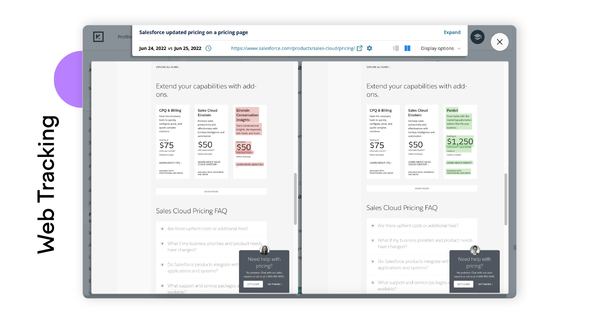 You can see before and after shots of website pages