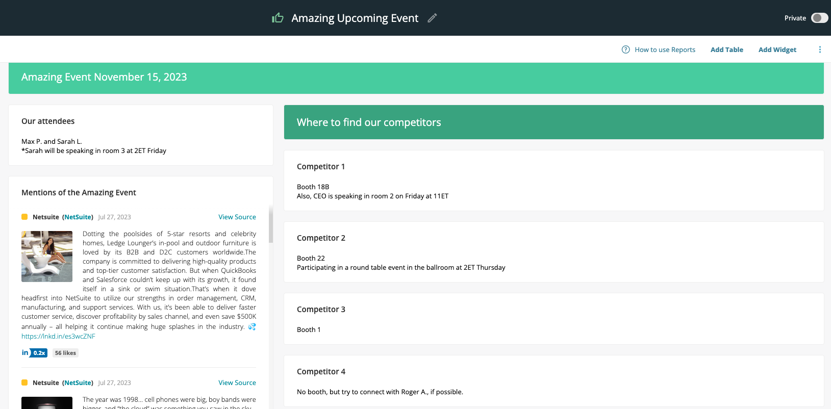 Competitive Intelligence Report Example: Events Team